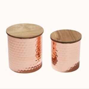 Copper Hammered Canister Set with Wooden Lids